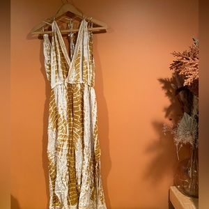 Mustard yellow boho tie dye cover up dress